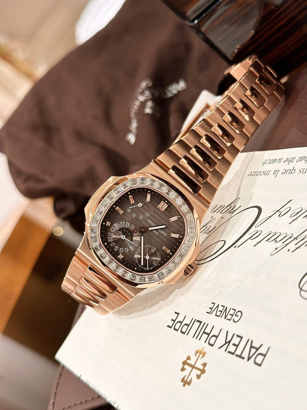 Patek Philippe Nautilus 5724 Watch Gold Wrapped Diamond Moissanite 40mm