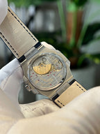 Patek Philippe Watch Nautilus 5724 Moissanite Diamonds Leather Strap 40mm