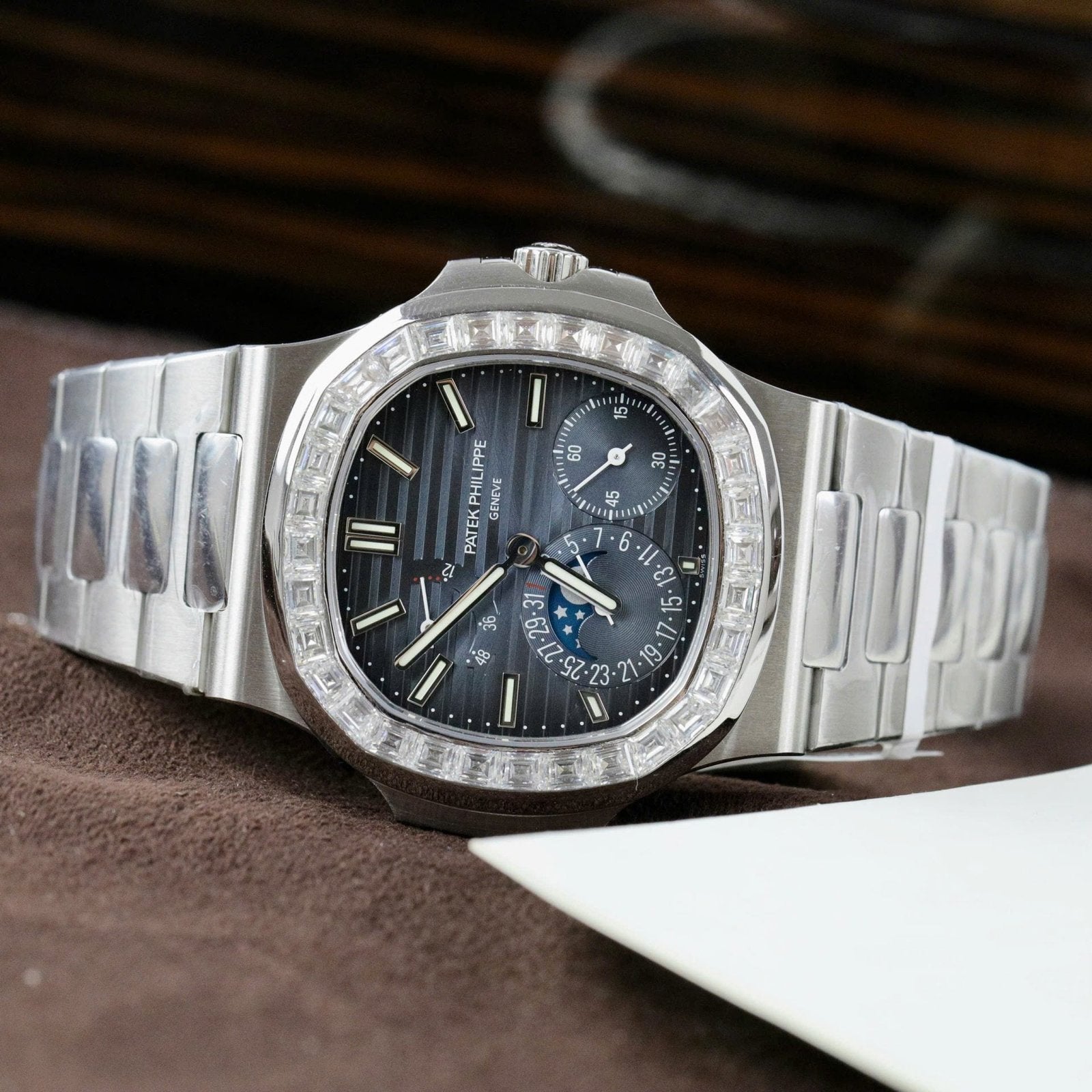 Patek Philippe Nautilus 5724G Dial Watch Diamonds Moissanite Baguette 40mm