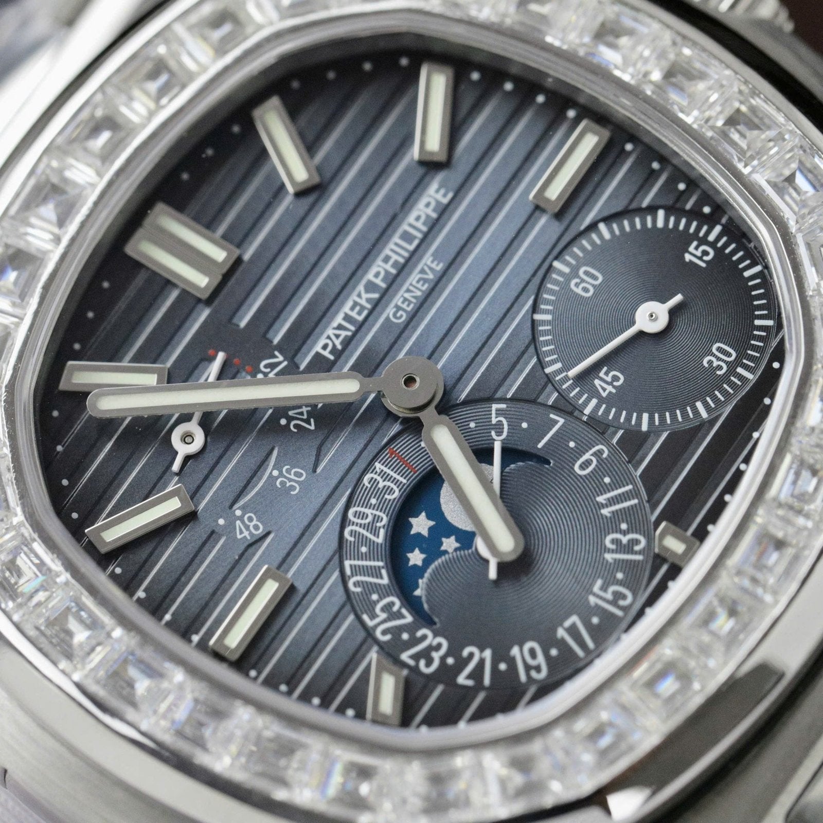 Patek Philippe Nautilus 5724G Dial Watch Diamonds Moissanite Baguette 40mm