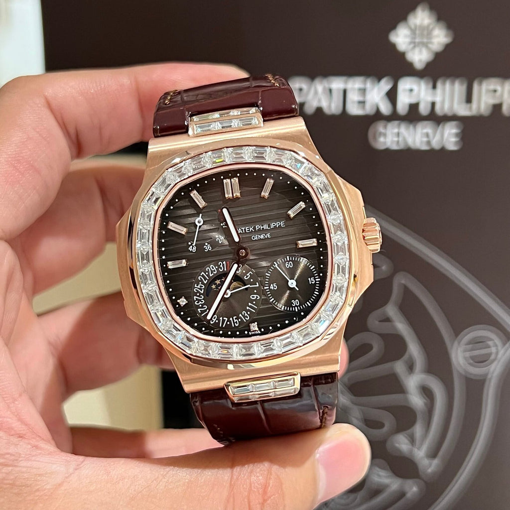 Patek Philippe Nautilus 5724R Gold Wrapped Moissanite Diamond Watch 40mm