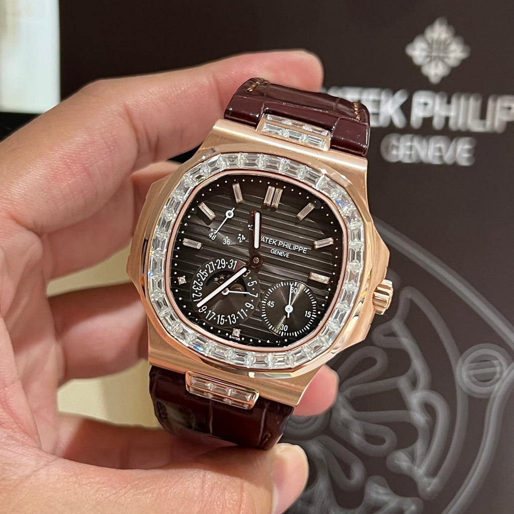 Patek Philippe Nautilus 5724R Gold Wrapped Moissanite Diamond Watch 40mm