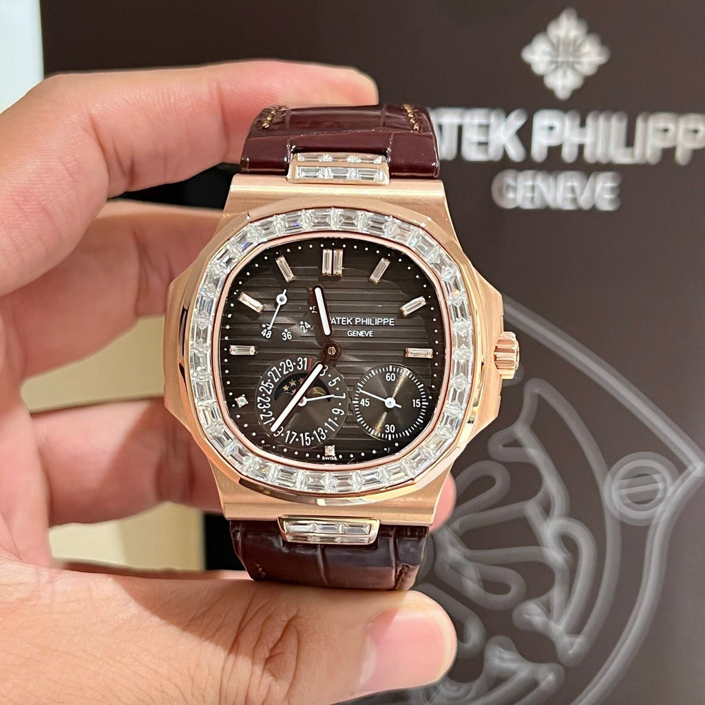 Patek Philippe Nautilus 5724R Gold Wrapped Moissanite Diamond Watch 40mm
