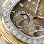 Patek Philippe Nautilus 5724R Brown Dial Watch 18K Gold Wrapped + Diamonds Moissanite Baguette 40mm