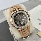 Patek Philippe Nautilus 5724R Gray Dial Watch Gold Wrapped + Moissanite Diamonds 40mm