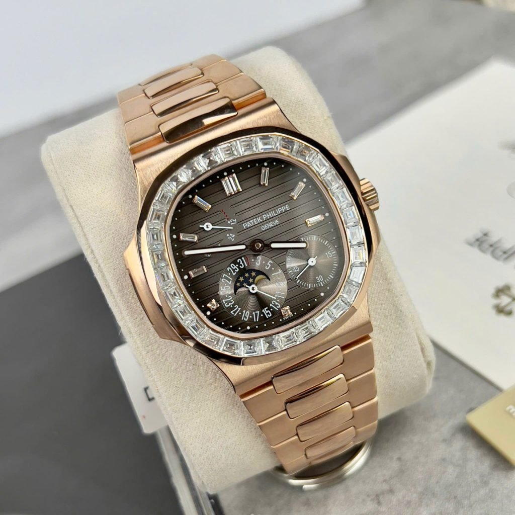 Patek Philippe Nautilus 5724R Gray Dial Watch Gold Wrapped + Moissanite Diamonds 40mm
