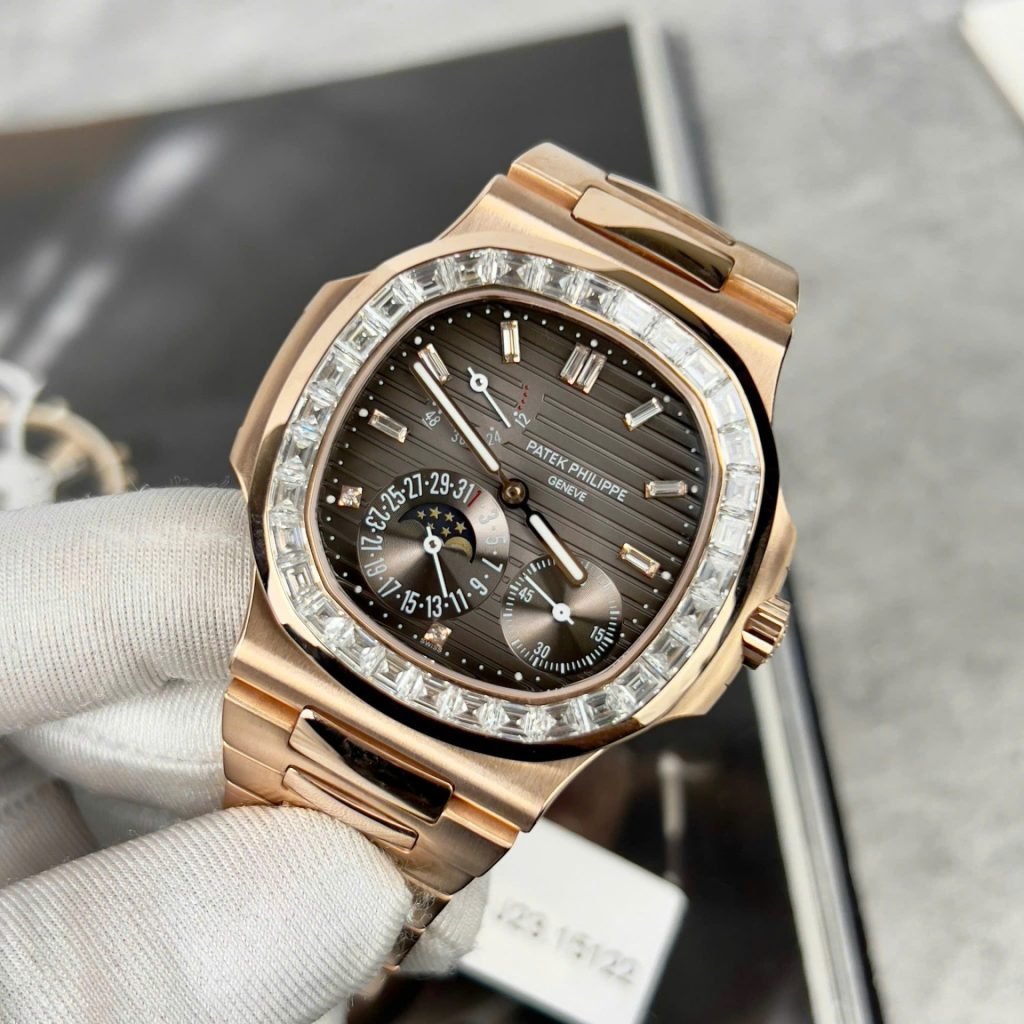 Patek Philippe Nautilus 5724R Gray Dial Watch Gold Wrapped + Moissanite Diamonds 40mm