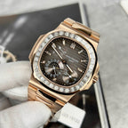 Patek Philippe Nautilus 5724R Gray Dial Watch Gold Wrapped + Moissanite Diamonds 40mm