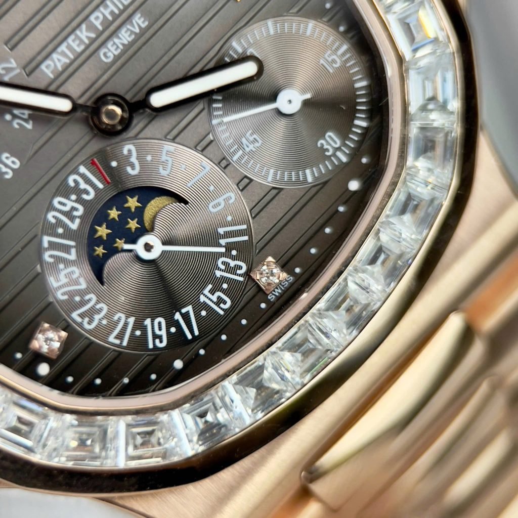 Patek Philippe Nautilus 5724R Gray Dial Watch Gold Wrapped + Moissanite Diamonds 40mm