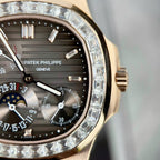 Patek Philippe Nautilus 5724R Gray Dial Watch Gold Wrapped + Moissanite Diamonds 40mm