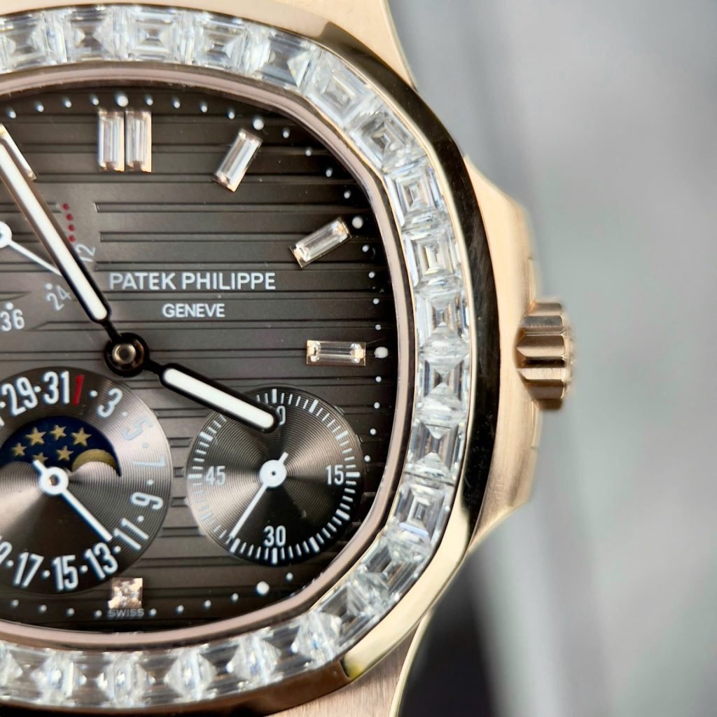 Patek Philippe Nautilus 5724R Gray Dial Watch Gold Wrapped + Moissanite Diamonds 40mm