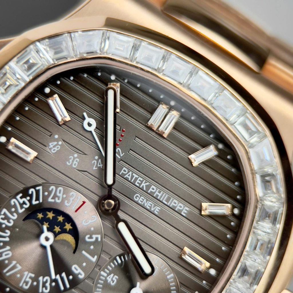 Patek Philippe Nautilus 5724R Gray Dial Watch Gold Wrapped + Moissanite Diamonds 40mm