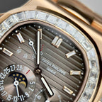 Patek Philippe Nautilus 5724R Gray Dial Watch Gold Wrapped + Moissanite Diamonds 40mm