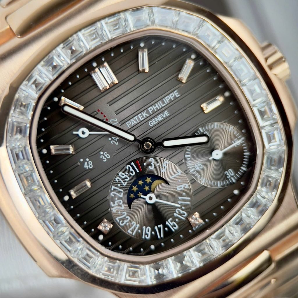 Patek Philippe Nautilus 5724R Gray Dial Watch Gold Wrapped + Moissanite Diamonds 40mm