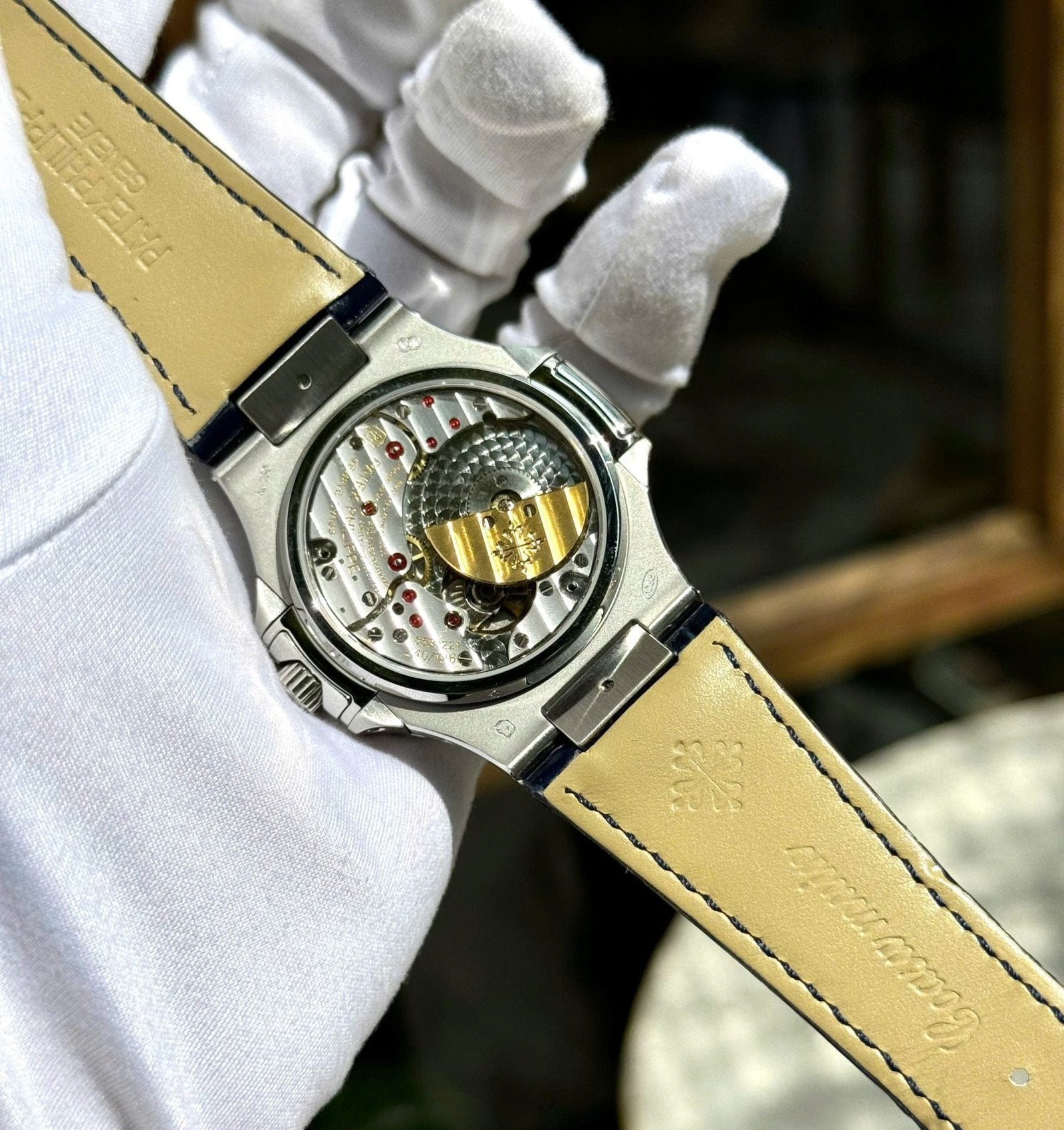Patek Philippe Nautilus 5740G Watch Blue Dial Leather Strap 40mm