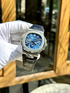 Patek Philippe Nautilus 5740G Watch Blue Dial Leather Strap 40mm