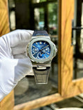 Patek Philippe Nautilus 5740G Watch Blue Dial Leather Strap 40mm
