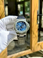 Patek Philippe Nautilus 5740G Watch Blue Dial Leather Strap 40mm