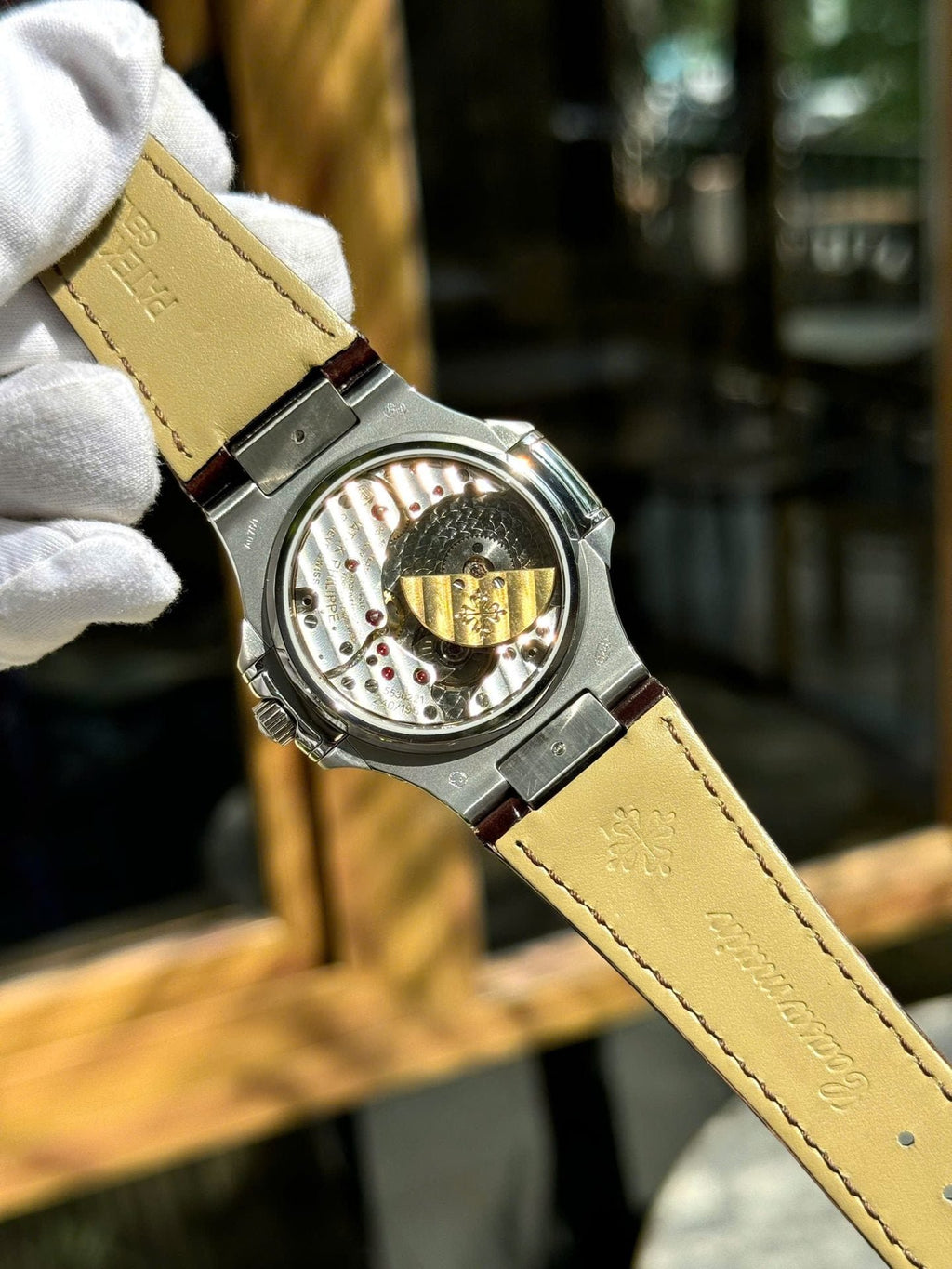 Patek Philippe Nautilus 5740G Watch Green Dial Leather Strap 40mm