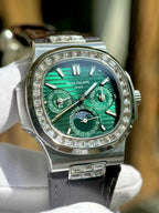 Patek Philippe Nautilus 5740G Watch Green Dial Leather Strap 40mm