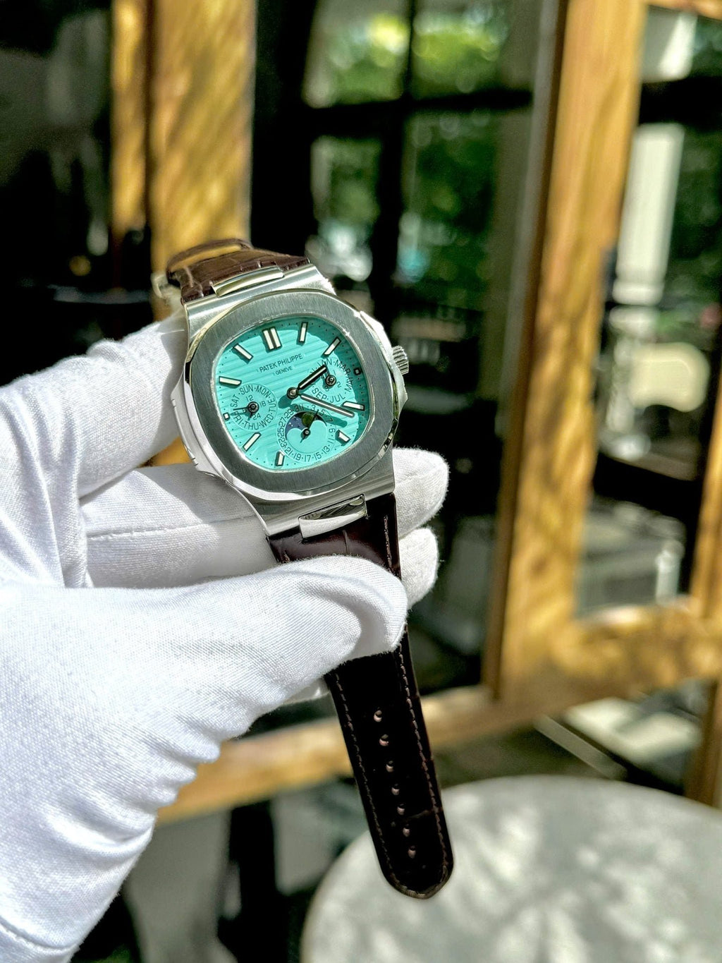 Patek Philippe Nautilus 5740G Watch Tiffany Dial Leather Strap 40mm