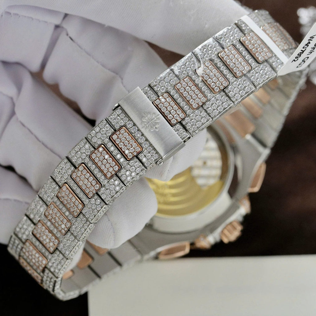 Patek Philippe Nautilus 5980 Watch 18K Gold Wrapped + Diamonds Moissanite 40.5mm