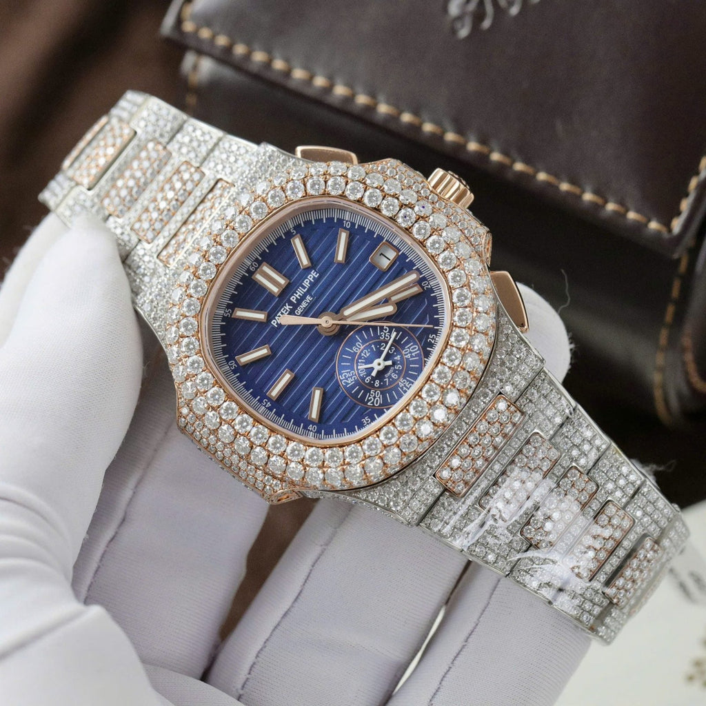 Patek Philippe Nautilus 5980 Watch 18K Gold Wrapped + Diamonds Moissanite 40.5mm
