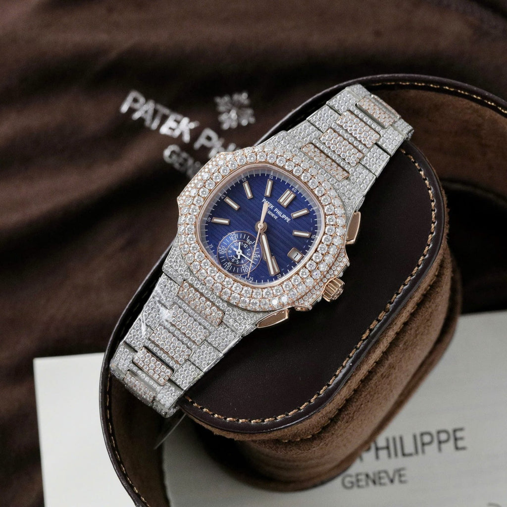 Patek Philippe Nautilus 5980 Watch 18K Gold Wrapped + Diamonds Moissanite 40.5mm