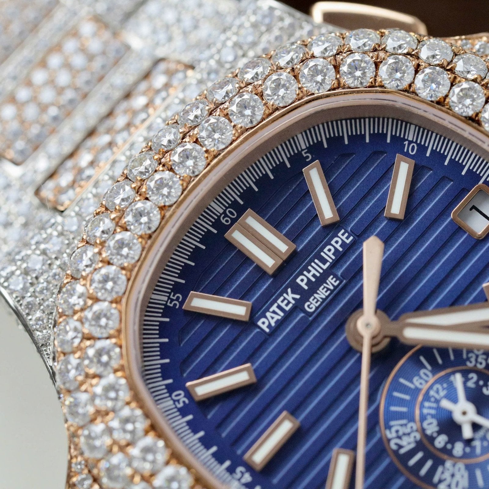 Patek Philippe Nautilus 5980 Watch 18K Gold Wrapped + Diamonds Moissanite 40.5mm