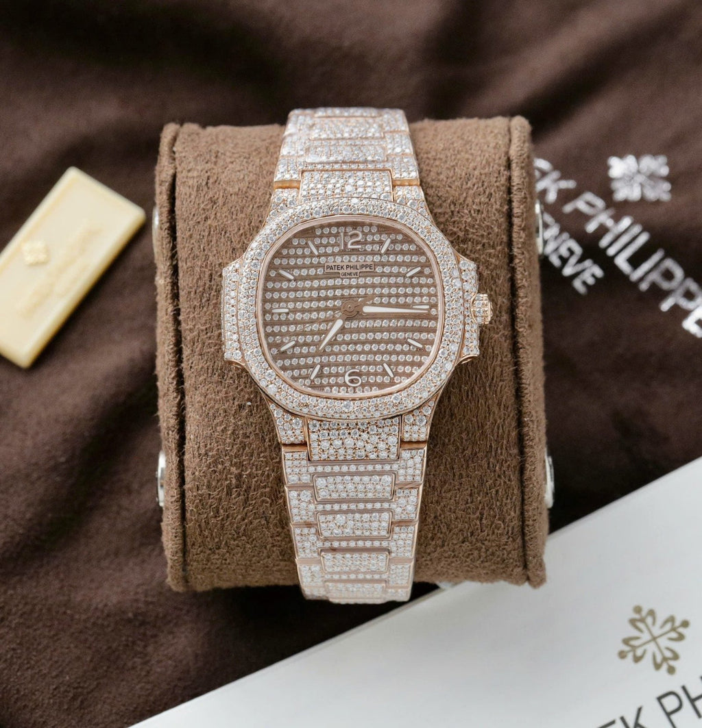 Patek Philippe Nautilus 7118 Watch Gold Wrapped + Moissanite Diamonds 35.2mm