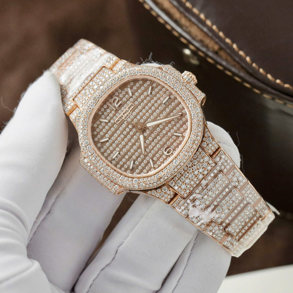 Patek Philippe Nautilus 7118 Watch Gold Wrapped + Moissanite Diamonds 35.2mm