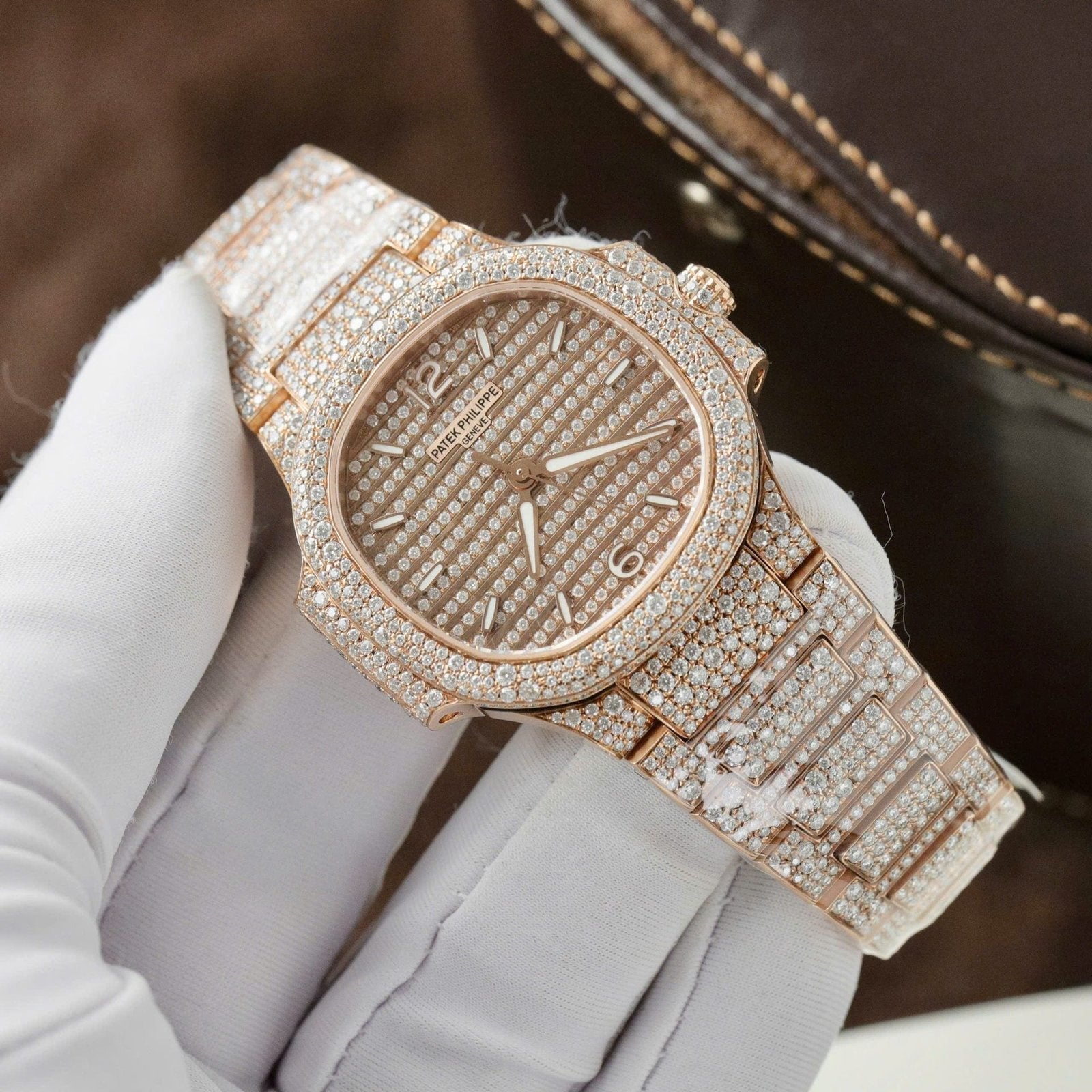 Patek Philippe Nautilus 7118 Watch Gold Wrapped + Moissanite Diamonds 35.2mm