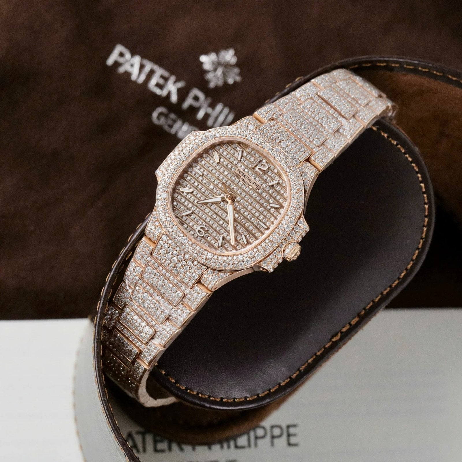Patek Philippe Nautilus 7118 Watch Gold Wrapped + Moissanite Diamonds 35.2mm