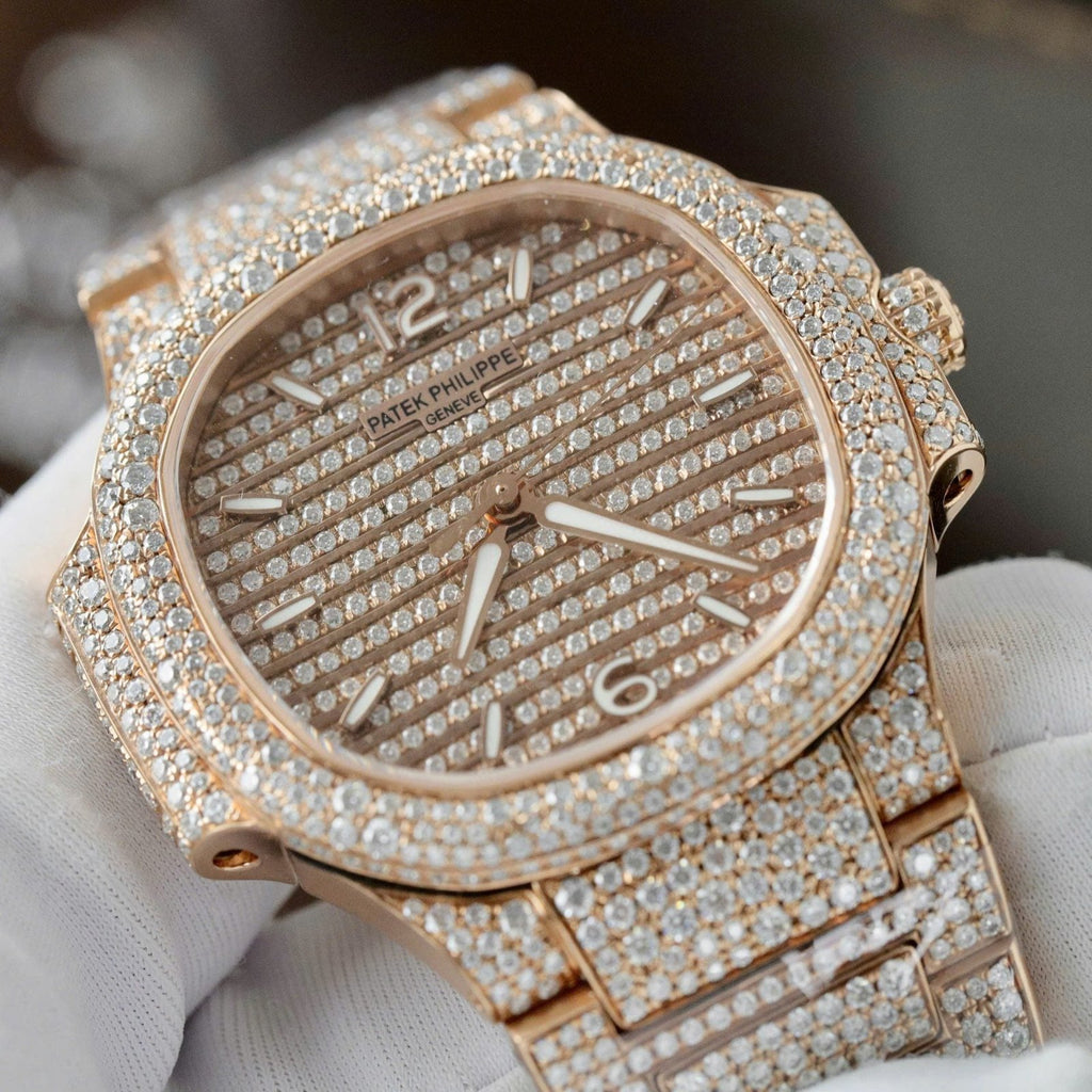 Patek Philippe Nautilus 7118 Watch Gold Wrapped + Moissanite Diamonds 35.2mm