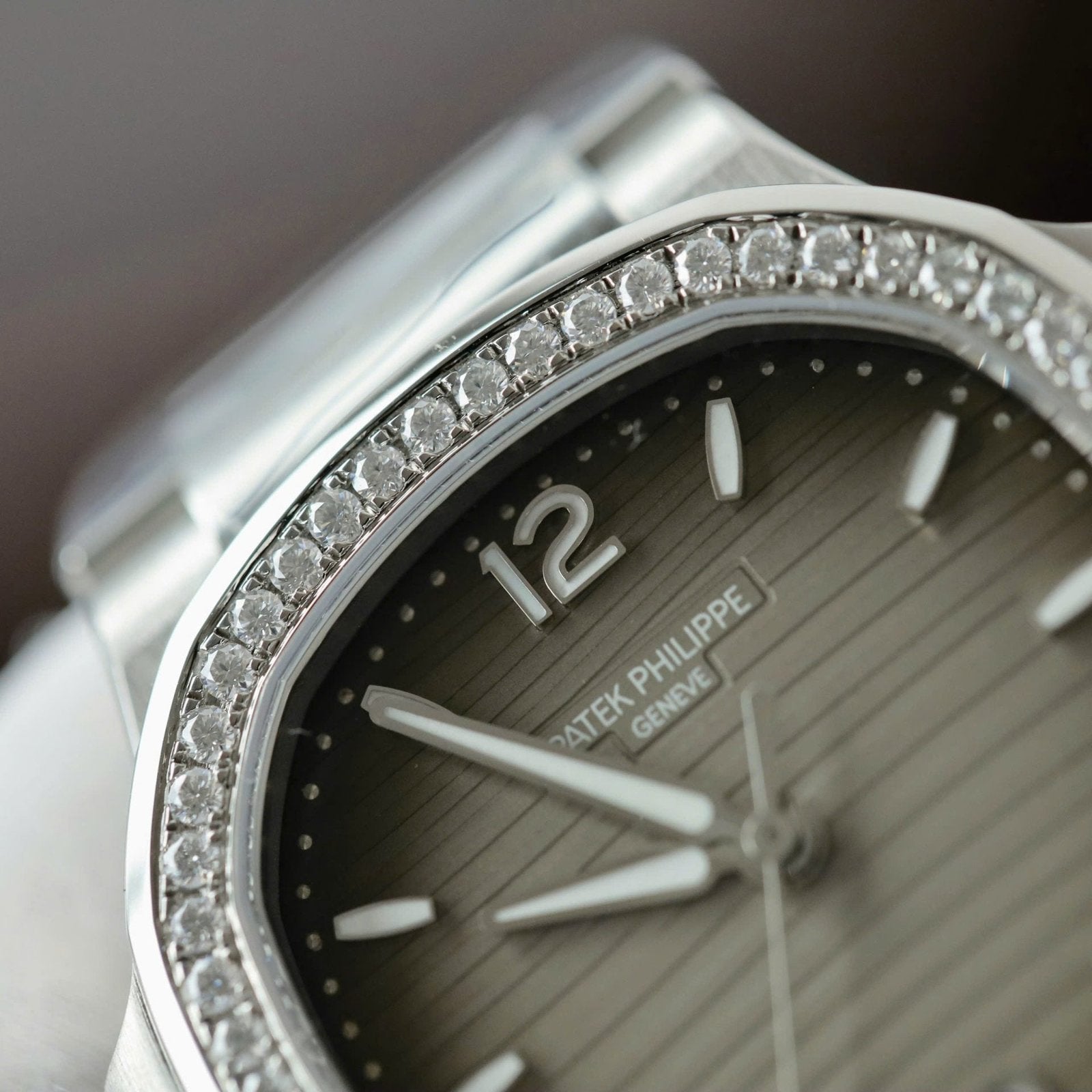 Patek Philippe Nautilus 7118 Watch Gray Dial Diamonds Moissante 35.2mm