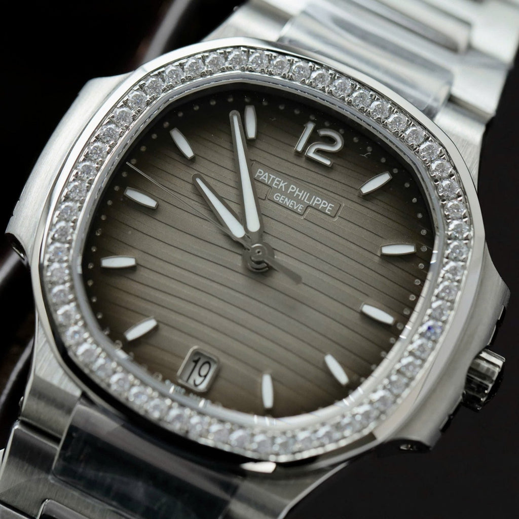 Patek Philippe Nautilus 7118 Watch Gray Dial Diamonds Moissante 35.2mm