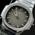 Patek Philippe Nautilus 7118 Watch Gray Dial Diamonds Moissante 35.2mm