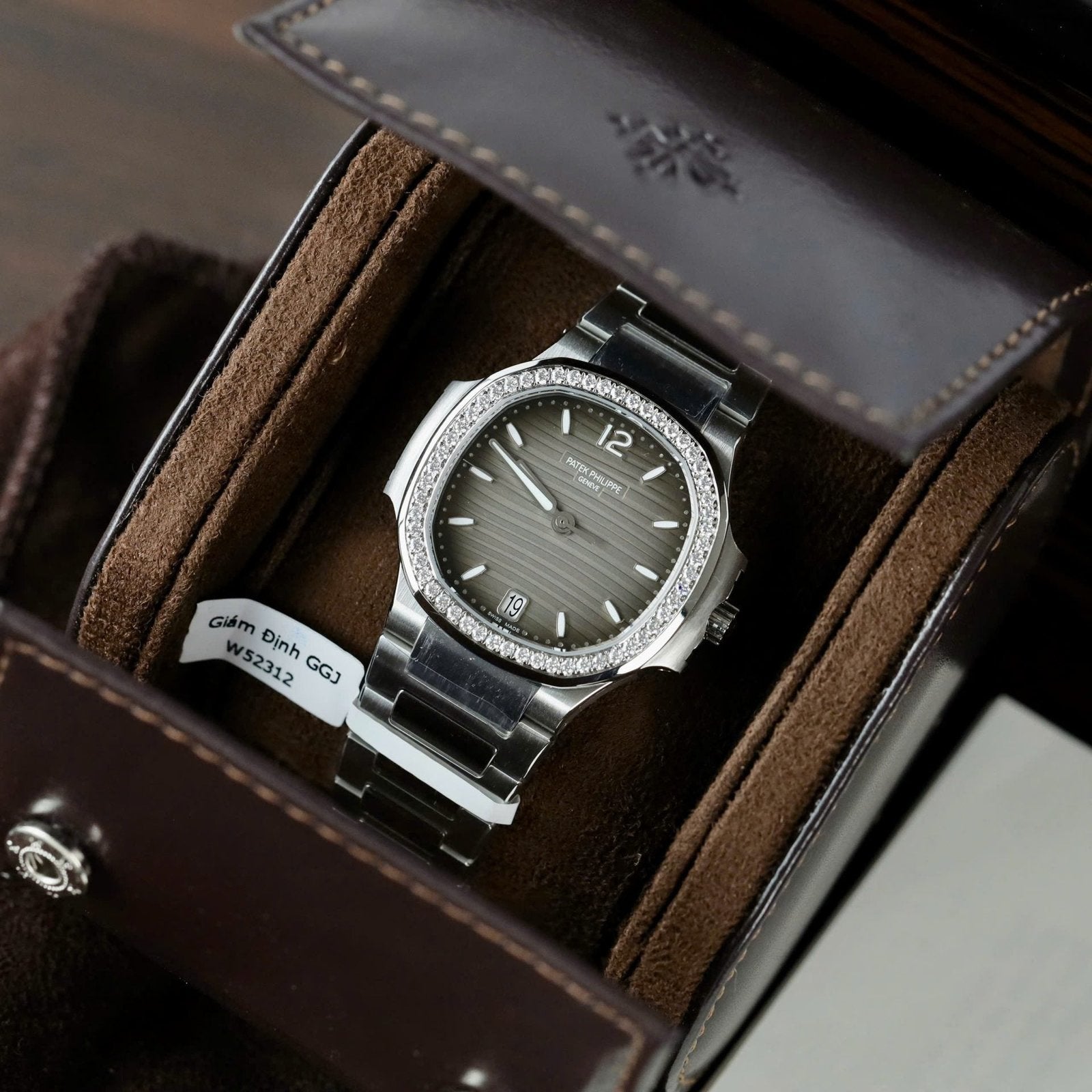 Patek Philippe Nautilus 7118 Watch Gray Dial Diamonds Moissante 35.2mm