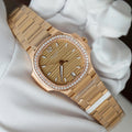 Patek Philippe Nautilus 7118 Women Watch Gold Wrapped + Diamonds Moissanite 35.2mm