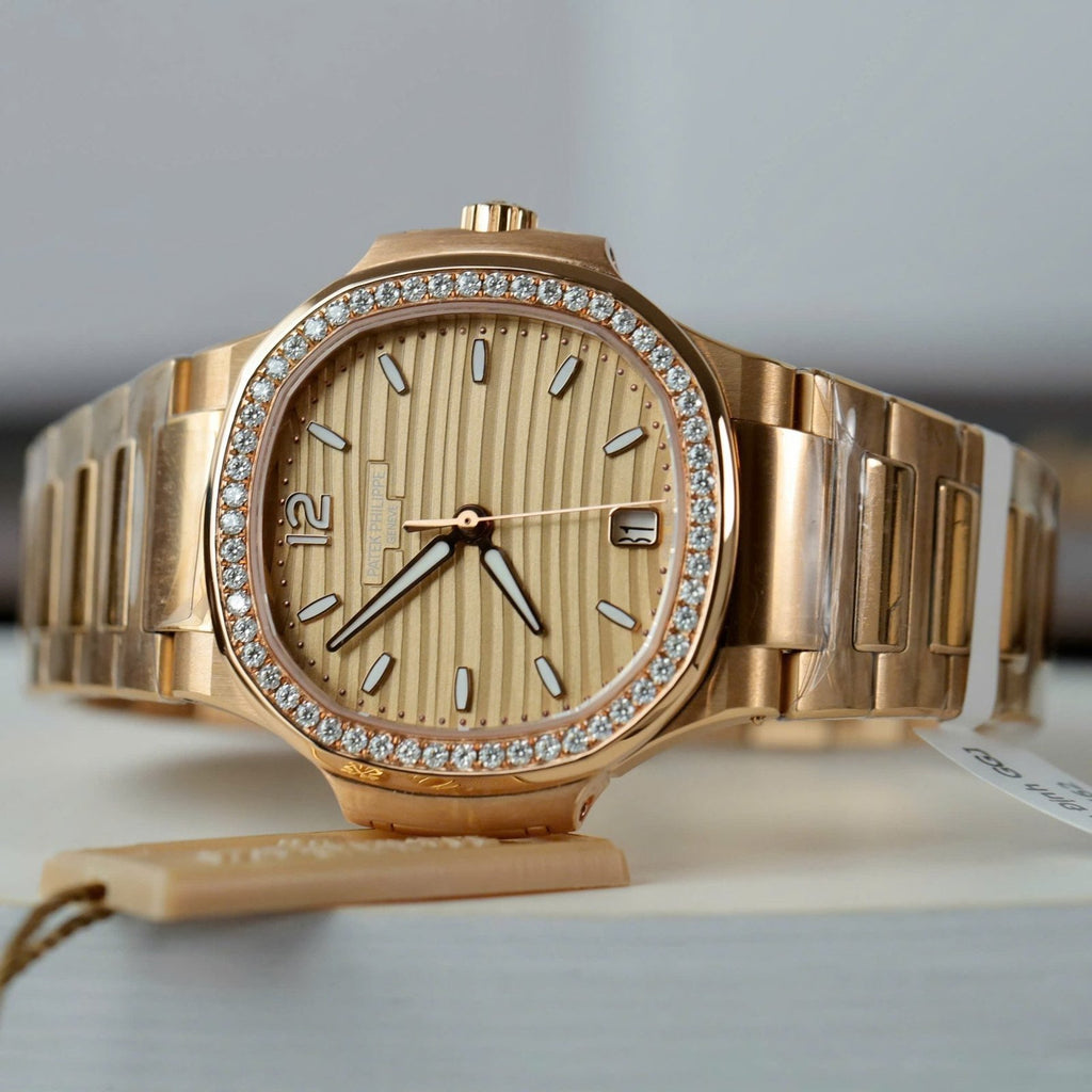 Patek Philippe Nautilus 7118 Women Watch Gold Wrapped + Diamonds Moissanite 35.2mm