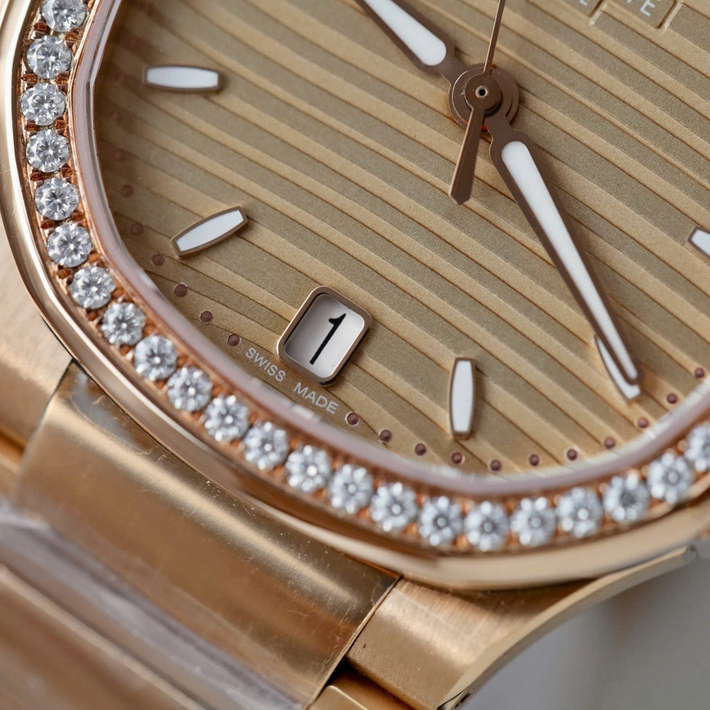 Patek Philippe Nautilus 7118 Women Watch Gold Wrapped + Diamonds Moissanite 35.2mm