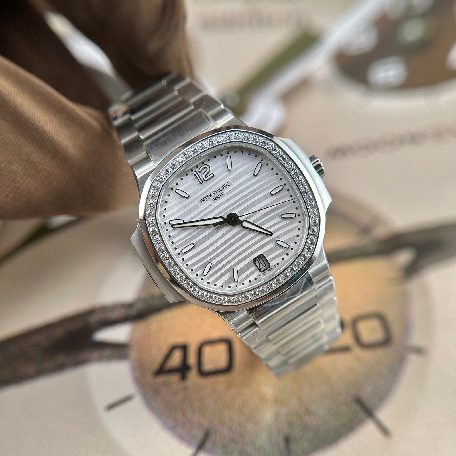 Patek Philippe Nautilus 7118 Watch With Stone Bezel 35.2mm