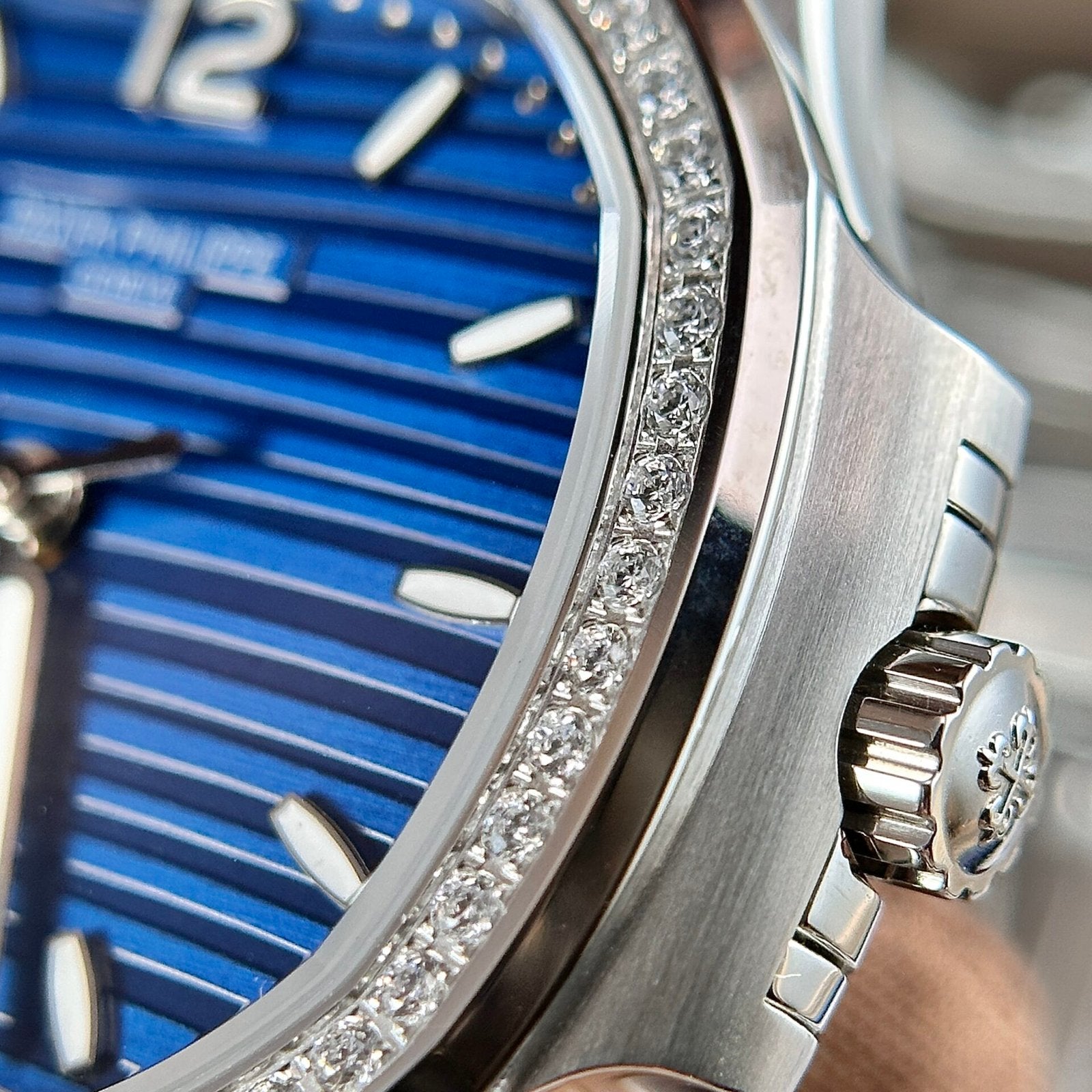 Patek Philippe Nautilus 7118 Watch Blue Dial Stone Bezel 35.2mm