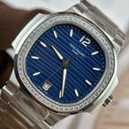 Patek Philippe Nautilus 7118 Watch Blue Dial Stone Bezel 35.2mm