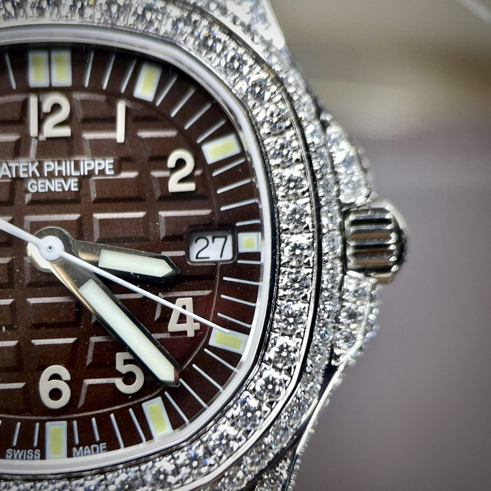 Patek Philippe Watch Aquanaut 5067 Dial Brown Diamonds Moissanite 35.6mm