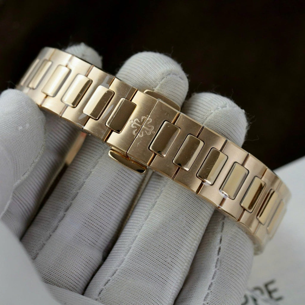 Patek Philippe Women White Dial Watch Nautilus 7118 Gold Wrapped + Moissanite Diamonds 35.2mm