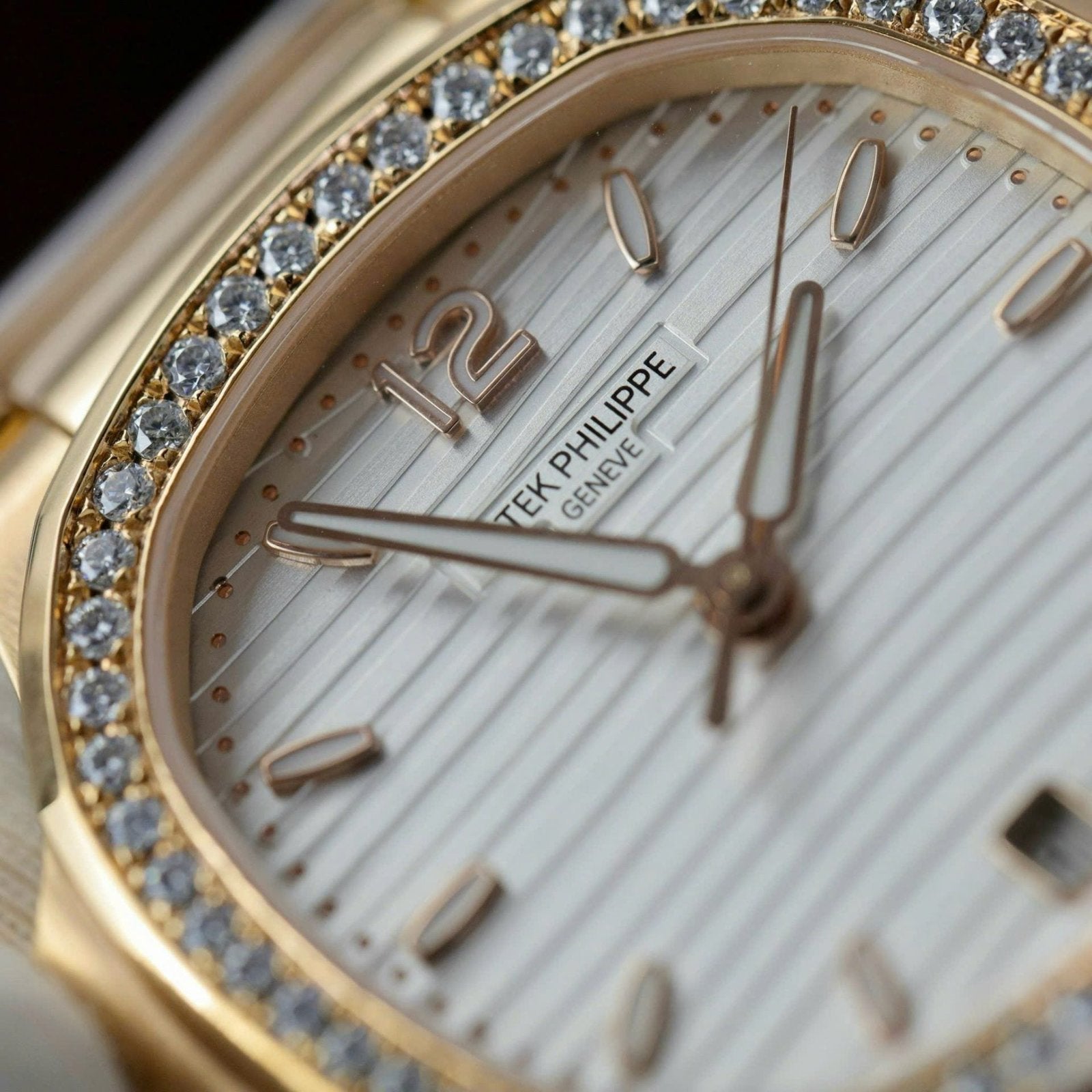 Patek Philippe Women White Dial Watch Nautilus 7118 Gold Wrapped + Moissanite Diamonds 35.2mm