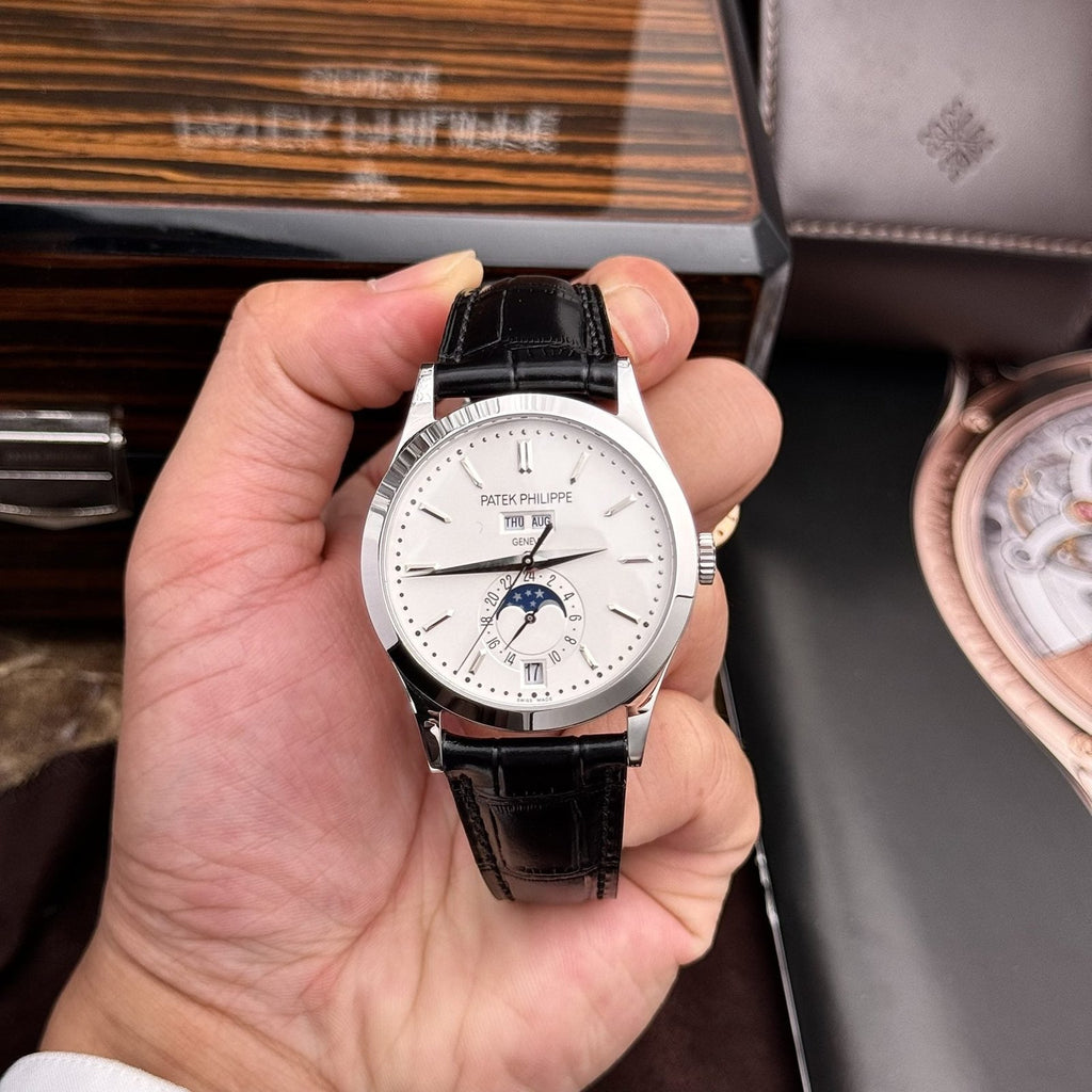 Patek Philippe Watch Complications 5396G White Dial Leather Strap 38.5mm