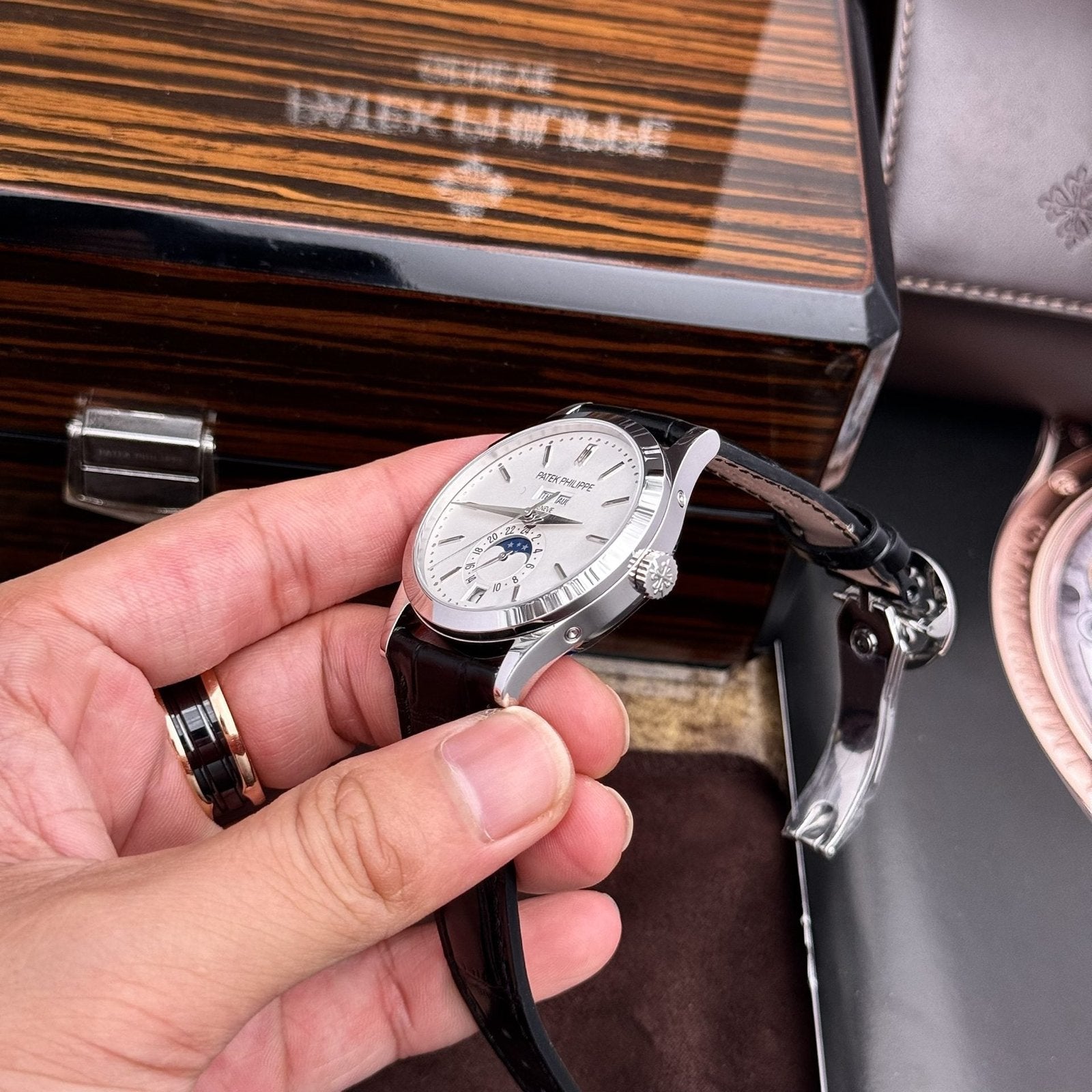 Patek Philippe Watch Complications 5396G White Dial Leather Strap 38.5mm
