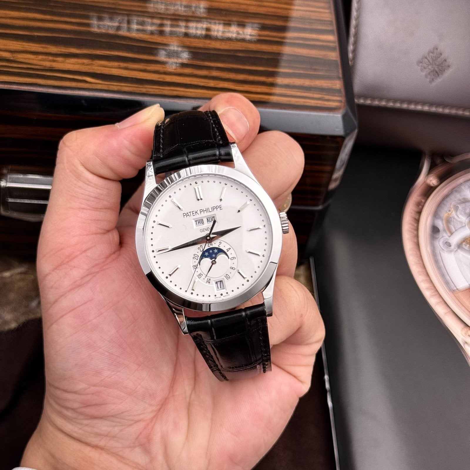 Patek Philippe Watch Complications 5396G White Dial Leather Strap 38.5mm